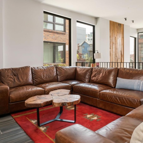 a living room with a large couch