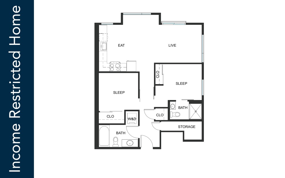 1x1 + Den - A1 - 80% IZ - Iron Flats - 1 bedroom floorplan layout with 1 bathroom and 758 square feet