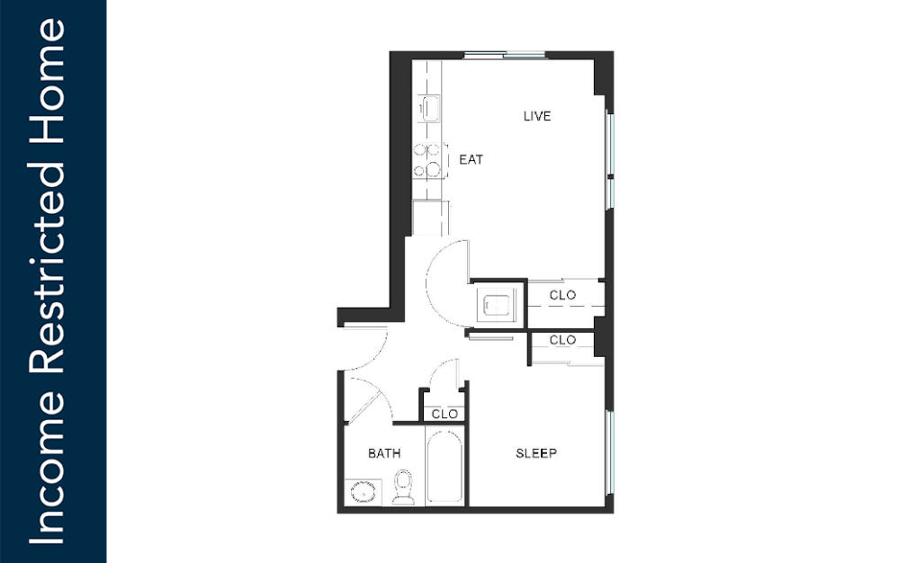 1x1 - A17 - 75% MFTE - Iron Flats - 1 bedroom floorplan layout with 1 bathroom and 534 square feet