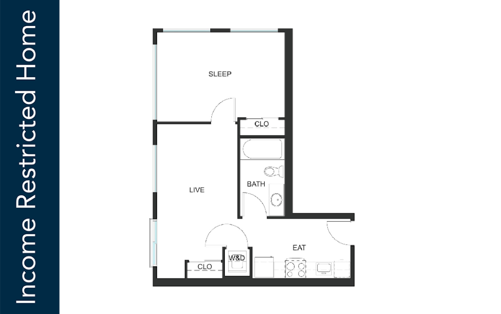 1x1 - A20 - 75% MFTE - Iron Flats - 1 bedroom floorplan layout with 1 bathroom and 615 square feet