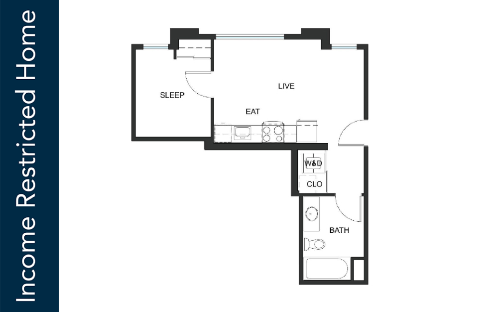 1x1 - A3 - 75% MFTE - Iron Flats - 1 bedroom floorplan layout with 1 bathroom and 472 - 487 square feet