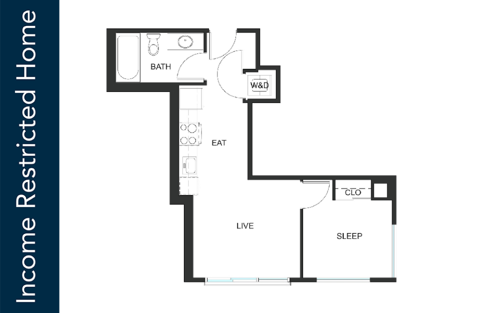 1x1 - A5 - 80% IZ - Iron Flats - 1 bedroom floorplan layout with 1 bathroom and 482 square feet