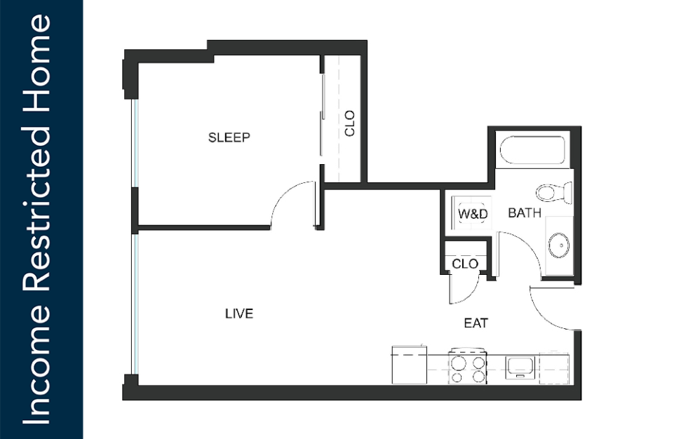 1x1 - A9 - 75% MFTE - Iron Flats - 1 bedroom floorplan layout with 1 bathroom and 484 - 602 square feet