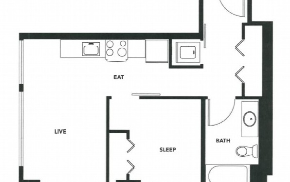 1x1 - A4 - Theo - 1 bedroom floorplan layout with 1 bathroom and 479 square feet