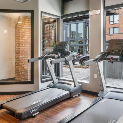 a gym with treadmills