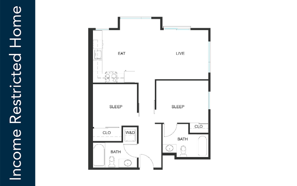 2x2 + Den - A1 - 75% MFTE - Iron Flats - 2 bedroom floorplan layout with 2 bathrooms and 758 square feet