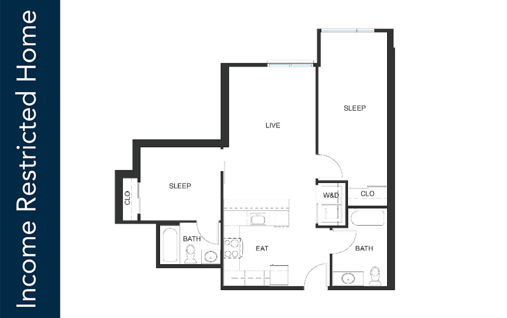 2x2 + Den - A2 - 75% MFTE - Iron Flats - 2 bedroom floorplan layout with 2 bathrooms and 874 square feet