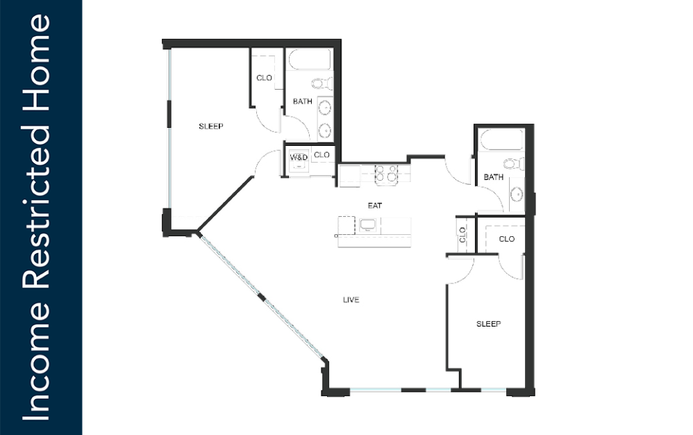 2x2 - C3 - 80% IZ - Iron Flats - 2 bedroom floorplan layout with 2 bathrooms and 1167 square feet