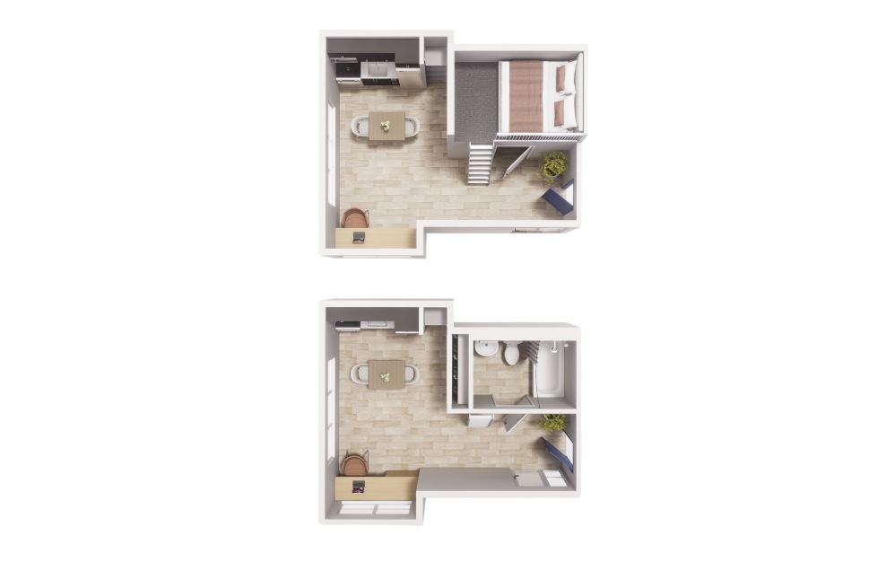Loft - A3 - Maude - Studio floorplan layout with 1 bathroom and 404 square feet