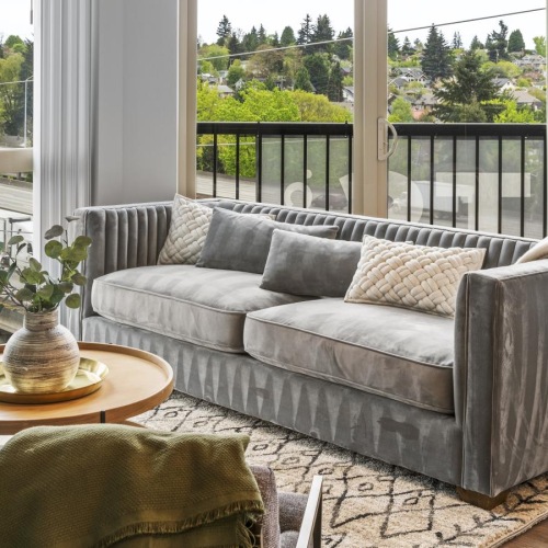 a living room with a large window