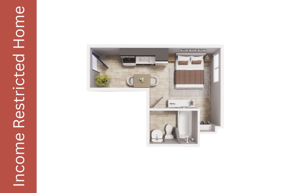 Studio - S1 - MFTE - Maude - Studio floorplan layout with 1 bathroom and 221 - 275 square feet
