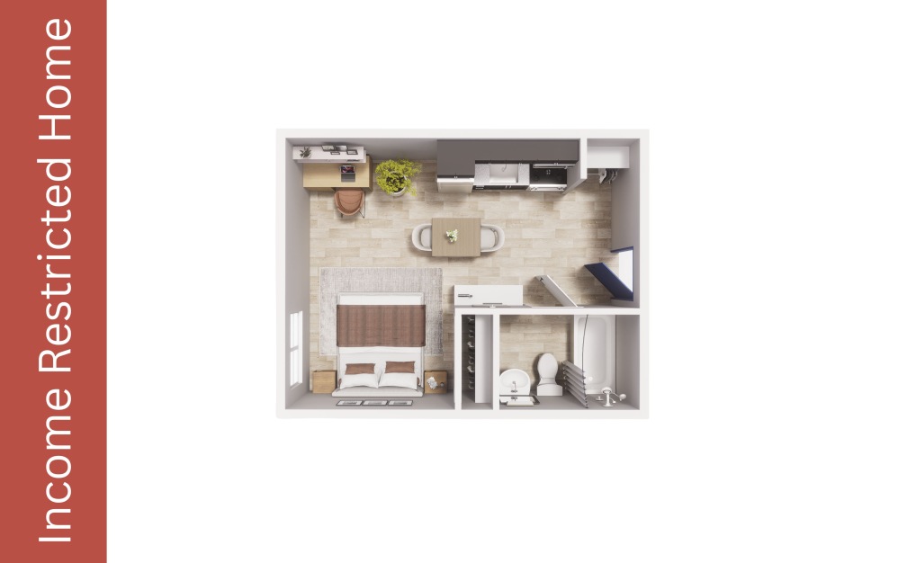 Studio - S2 - IZ - Maude - Studio floorplan layout with 1 bathroom and 245 square feet