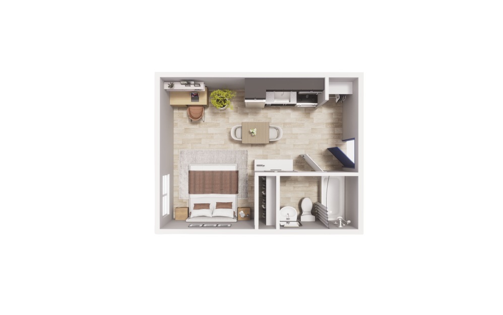 Studio - S2 - Maude - Studio floorplan layout with 1 bathroom and 240 - 305 square feet