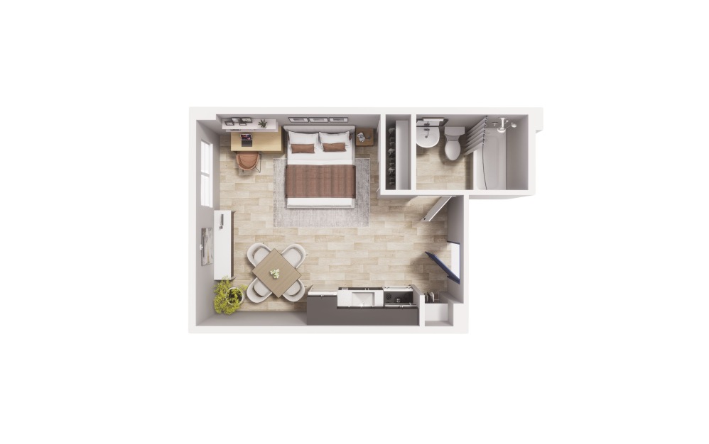 Studio - S3 - Maude - Studio floorplan layout with 1 bathroom and 310 - 339 square feet