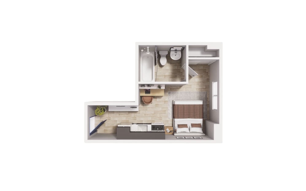 Studio - S4 - Maude - Studio floorplan layout with 1 bathroom and 259 square feet