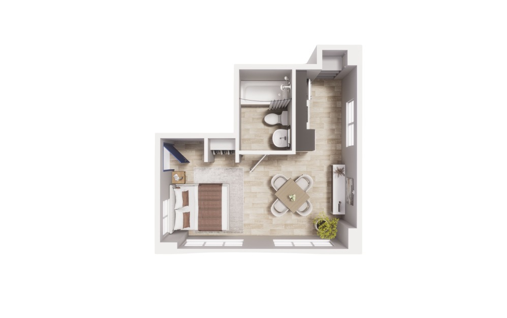 Studio - S5 - Maude - Studio floorplan layout with 1 bathroom and 300 - 317 square feet