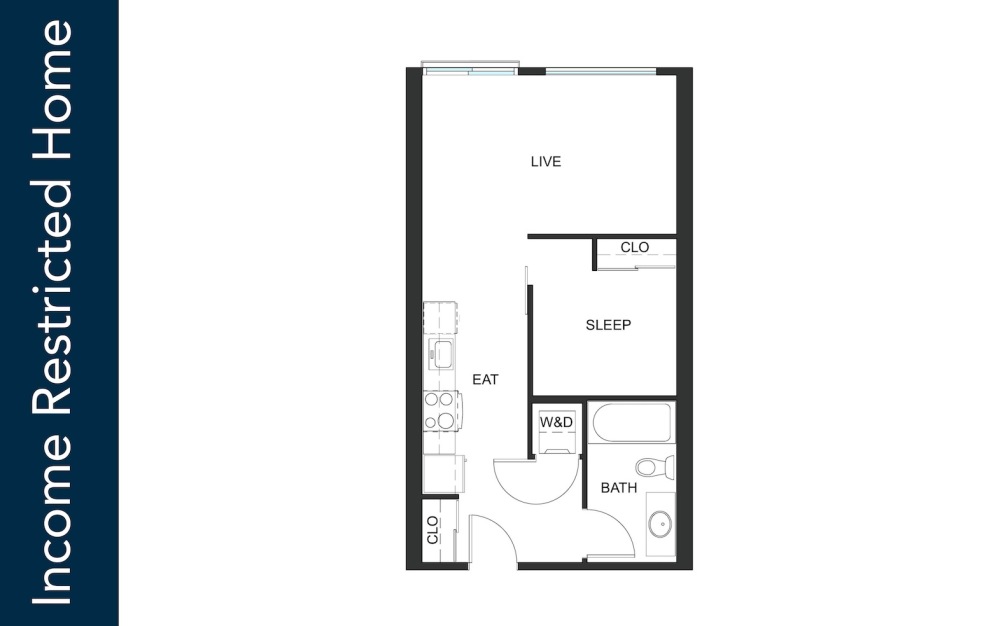 Urban 1 Bedroom - U5 - 80% IZ - Iron Flats - 1 bedroom floorplan layout with 1 bathroom and 538 square feet