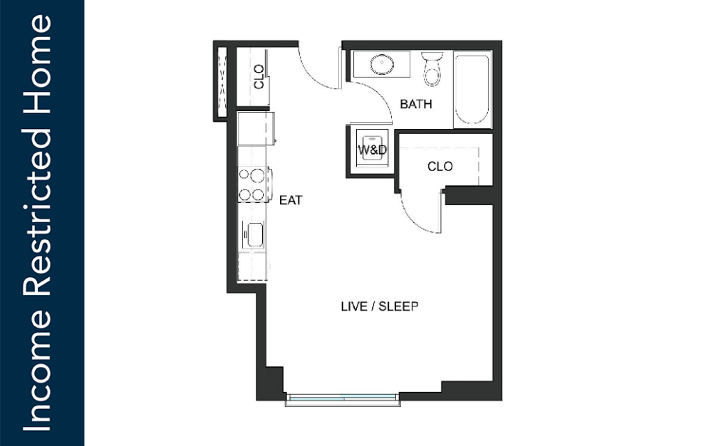 Studio - S3 - 65% MFTE - Iron Flats - Studio floorplan layout with 1 bathroom and 439 square feet