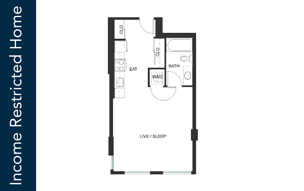 Studio - S4 - 80% IZ - Iron Flats - Studio floorplan layout with 1 bathroom and 555 square feet