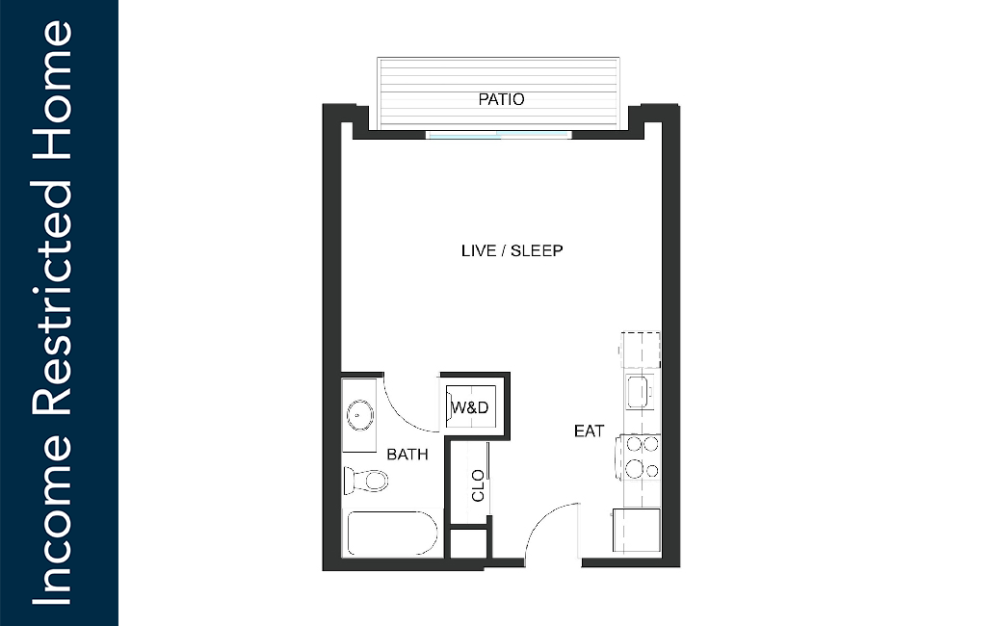 Studio - S6 - 40% IZ - Iron Flats - Studio floorplan layout with 1 bathroom and 441 square feet