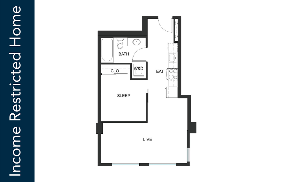 Urban 1 Bedroom - U1 - 65% MFTE - Iron Flats - 1 bedroom floorplan layout with 1 bathroom and 578 square feet