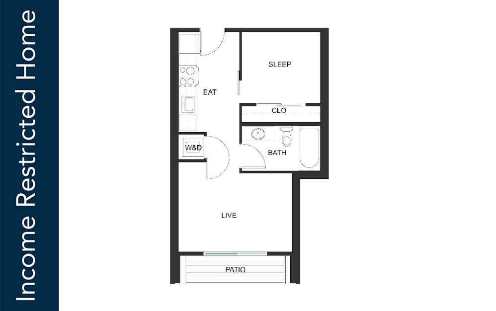 Urban 1 Bedroom - U2 - 65% MFTE - Iron Flats - 1 bedroom floorplan layout with 1 bathroom and 498 square feet