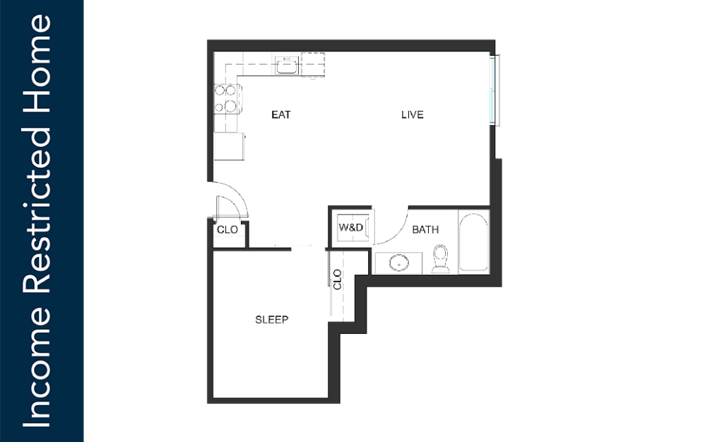 Urban 1 Bedroom - U3 - 65% MFTE - Iron Flats - 1 bedroom floorplan layout with 1 bathroom and 621 square feet