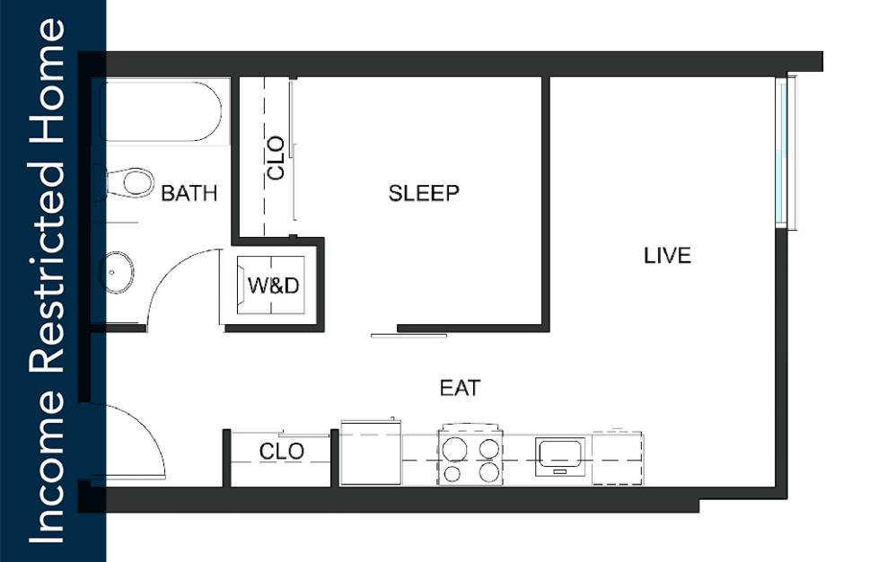 Urban 1 Bedroom - U4 - 75% MFTE - Iron Flats - 1 bedroom floorplan layout with 1 bathroom and 514 - 539 square feet